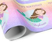 キュートマーメイドレインボーグリッターパーソナライズされた誕生日 ラッピングペーパー (ロールコーナー)