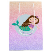 キュートマーメイドレインボーパーソナライズされたグリッター ミディアムペーパーバッグ (裏面)