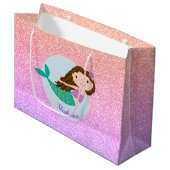 キュートマーメイドレインボーパーソナライズされたグリッター ラージペーパーバッグ (正面アングル)