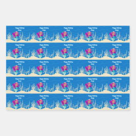 キュートマーメイド誕生日ガールカスタム海 ラッピングペーパーシート