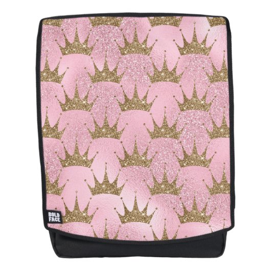 キュートマーメイド金ゴールドグリッターティアラゴールデンピンク バックパック (正面)