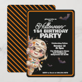 キュートミイラのハロウィン1歳の誕生日パーティー 招待状 (正面/裏面)