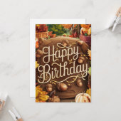 キュートミスティックウッドランドオータム秋ハッピーバースデー カード (正面/裏面インサイチュ)