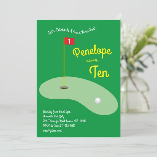 キュートミニゴルフ子供の誕生日パーティー 招待状 (スタンド正面)