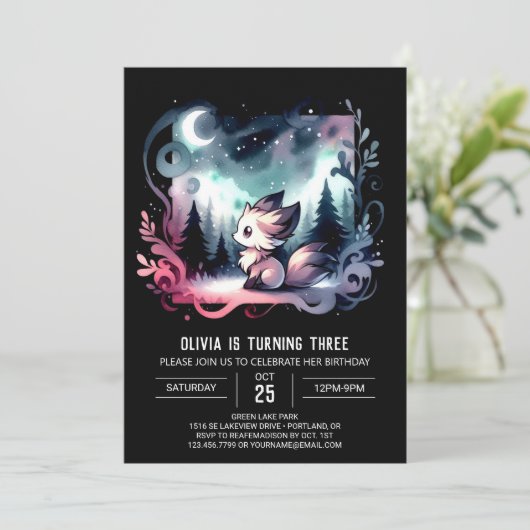 キュートミニマリストウルフ誕生日 招待状 (スタンド正面)