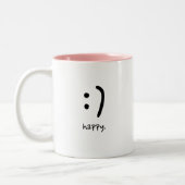キュートミニマリストハッピー文字 パーソナライズされた ツートーンマグカップ (左)