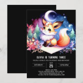 キュートミニマルキツネ誕生日デジタル 招待状 (正面/裏面)