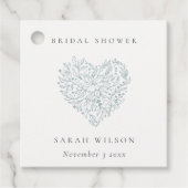 キュートミニマルデュスキーブルーフローラハートブライダルシャワー フェイバータグ (正面)