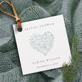 キュートミニマルデュスキーブルーフローラハートブライダルシャワー フェイバータグ