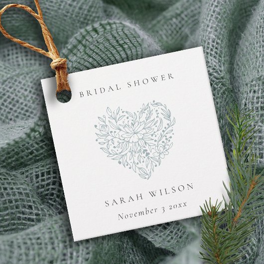 キュートミニマルデュスキーブルーフローラハートブライダルシャワー フェイバータグ