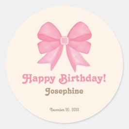 キュートミニマルピンクボウハッピーバースデー ラウンドシール