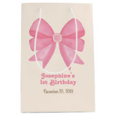 キュートミニマルピンクボウ誕生日 ミディアムペーパーバッグ (正面)