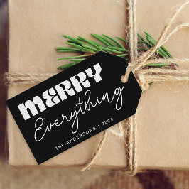 キュートミニマルレトロメリーオールブラック ギフトタグ