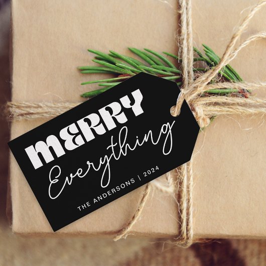 キュートミニマルレトロメリーオールブラック ギフトタグ