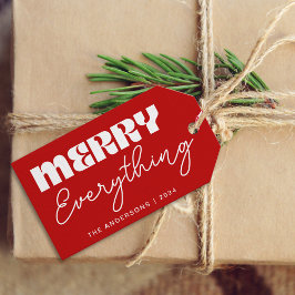 キュートミニマルレトロメリーオールレッドホリデイ ギフトタグ