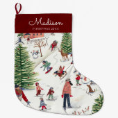 キュートミニマル北欧ウィンタービレッジクリスマス ラージクリスマスストッキング (正面)