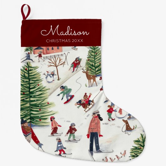 キュートミニマル北欧ウィンタービレッジクリスマス ラージクリスマスストッキング (正面)