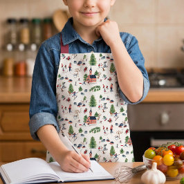 キュートミニマル北欧ビレッジクリスマスパターン エプロン