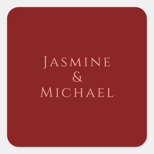 キュートミニマル深いレッド&ピーチオア自己名 スクエアシール (正面)