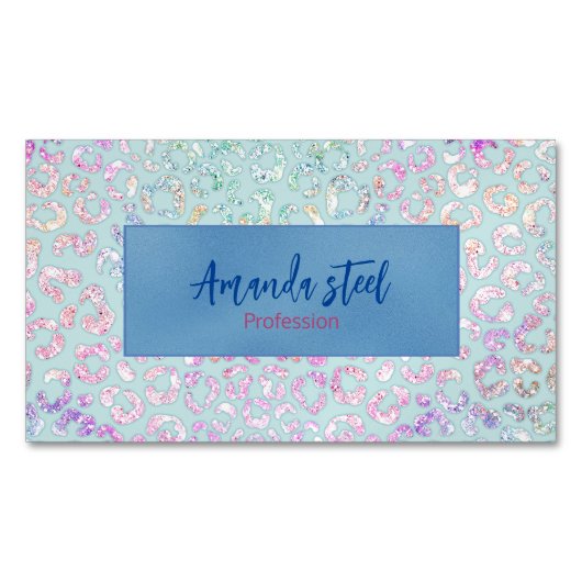 キュートミントアニマルプリントグリッターモノグラム マグネット名刺 (正面)