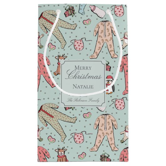 キュートミントグリーンベビーガールクリスマスカスタム スモールペーパーバッグ (裏面)