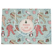 キュートミントグリーンベビー初めてのクリスマスカスタム ラージペーパーバッグ (正面)