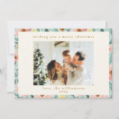 キュートミントセージ赤面ピンクフローラクリスマスフォト シーズンカード (正面)