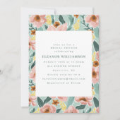 キュートミントセージ赤面ピンクフローラブライダルシャワー 招待状 (正面)