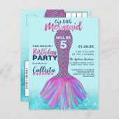 キュートミントブルーピンクマーメイドテールグリッター誕生日 インビテーションポストカード (正面/裏面)