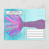 キュートミントブルーピンクマーメイドテールグリッター誕生日 インビテーションポストカード (裏面)