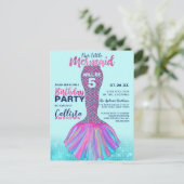 キュートミントブルーピンクマーメイドテールグリッター誕生日 インビテーションポストカード (スタンド正面)
