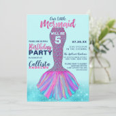 キュートミントブルーピンクマーメイドテールグリッター誕生日 招待状 (スタンド正面)