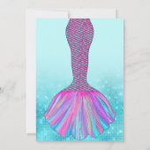 キュートミントブルーピンクマーメイドテールグリッター誕生日 招待状 (裏面)