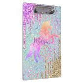 キュートミントユニコーンアニマルプリントグリッターモノグラム クリップボード (右)