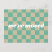 キュートミント市松模様に引っ越しました新しいホームムービング ポストカード (正面)