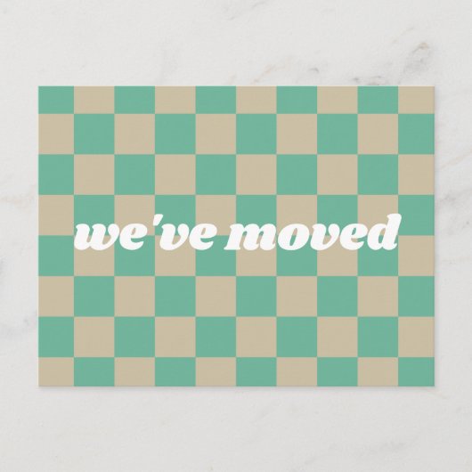 キュートミント市松模様に引っ越しました新しいホームムービング ポストカード (正面)