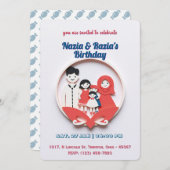 キュートムスリムファミリー誕生日カード 招待状 (正面/裏面)