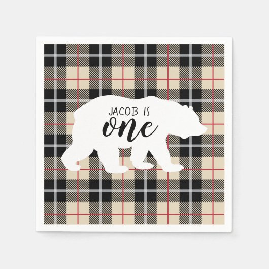 キュートムソンカメルパターンベア1st誕生日パーティー スタンダードカクテルナプキン (正面)