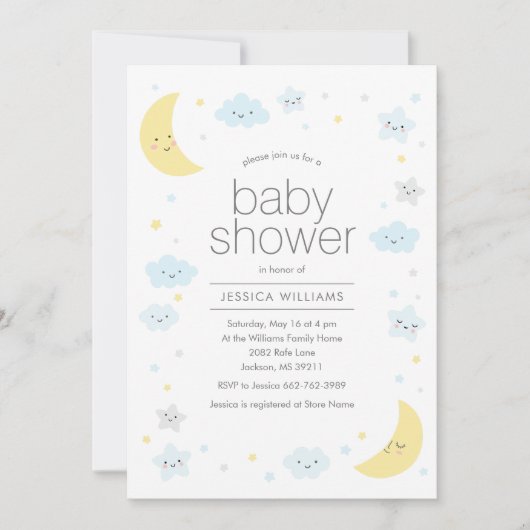 キュートムーンクラウド&スターズベビーシャワー招待状 招待状 (正面)