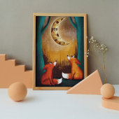 キュートムーンナイトフォレストキツネ自然キッズ子供部屋 ポスター