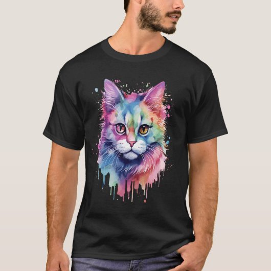 キュートメカラフルーヌクーンキャット顔の猫好き Tシャツ (正面)