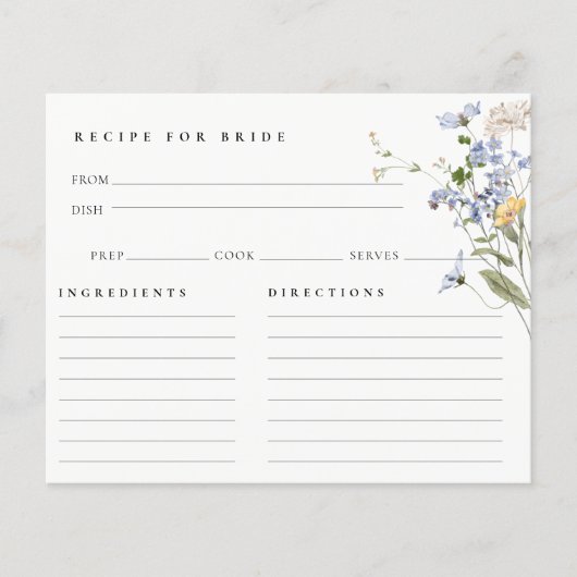 キュートメドウフローラブライダルシャワーレシピカード (正面)