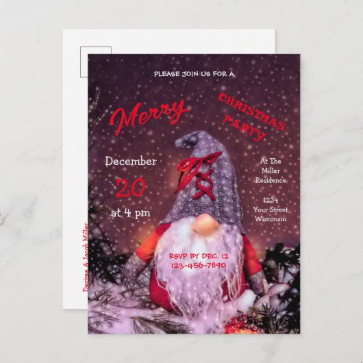 キュートメリークリスマスお洒落格言ホリデーツリー インビテーションポストカード (正面/裏面)