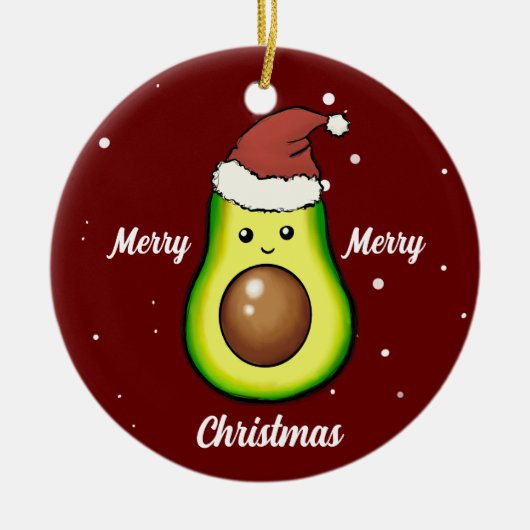 キュートメリークリスマスアボカドセラミックオーナメント セラミックオーナメント (正面)