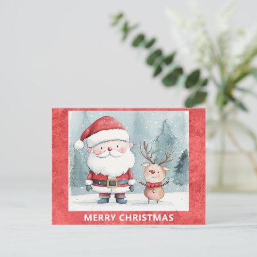キュートメリークリスマスサンタルドルフのトナカイ ポストカード (スタンド正面)