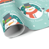キュートメリークリスマスサンタ雪だるま冬季休日 ラッピングペーパー (ロールコーナー)