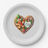 キュートメリークリスマスジンジャーブレッドマンハート ペーパープレート (正面)