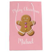 キュートメリークリスマスジンジャーブレッドマンパーソナライズされた ミディアムペーパーバッグ (正面)