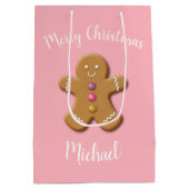 キュートメリークリスマスジンジャーブレッドマンパーソナライズされた ミディアムペーパーバッグ (裏面)