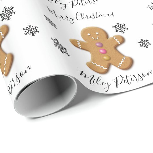 キュートメリークリスマスジンジャーブレッドマン パーソナライズされた ラッピングペーパー (ロールコーナー)